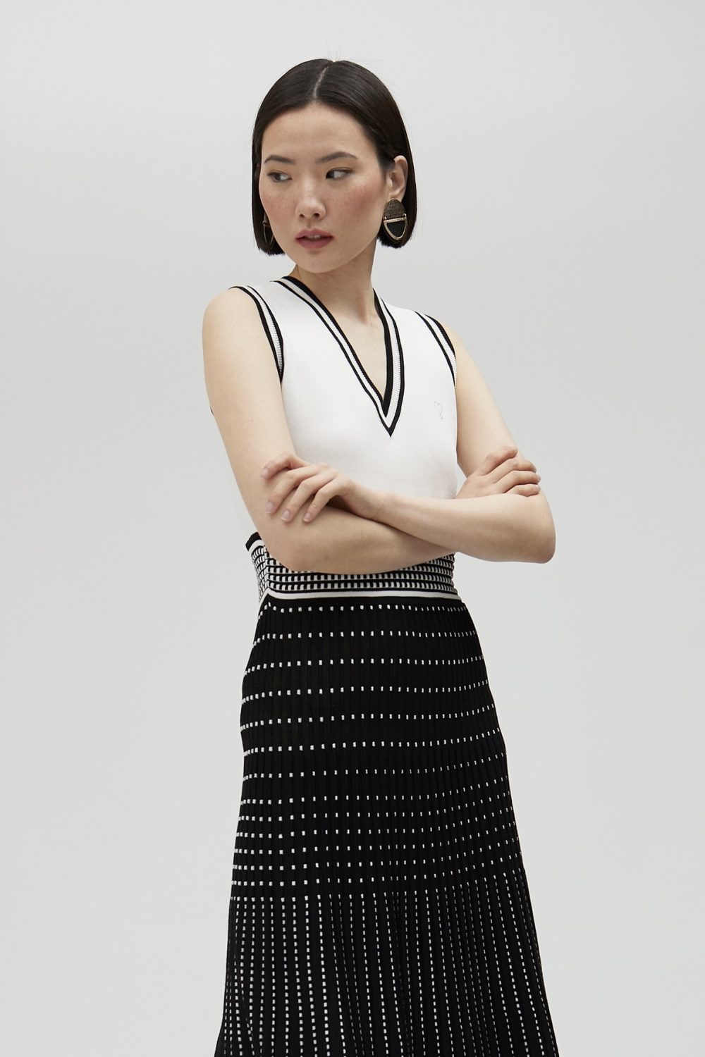 Pleated-effect knit dress