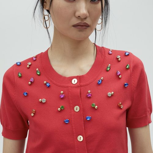 Striped Cardigan With Rhinestones