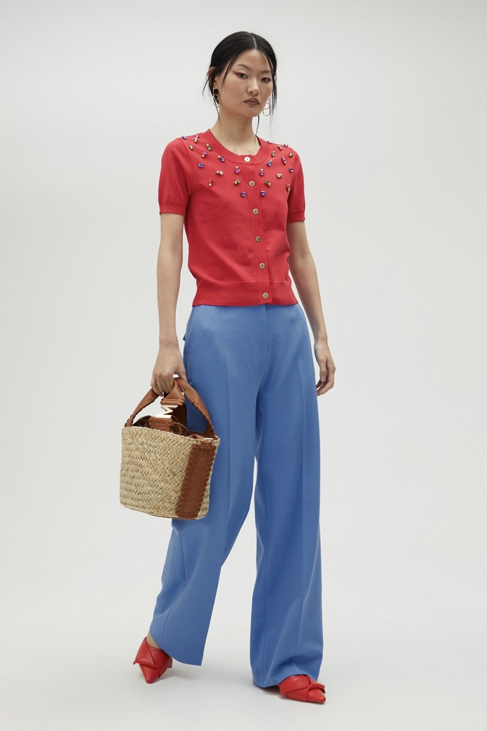 Striped Cardigan With Rhinestones