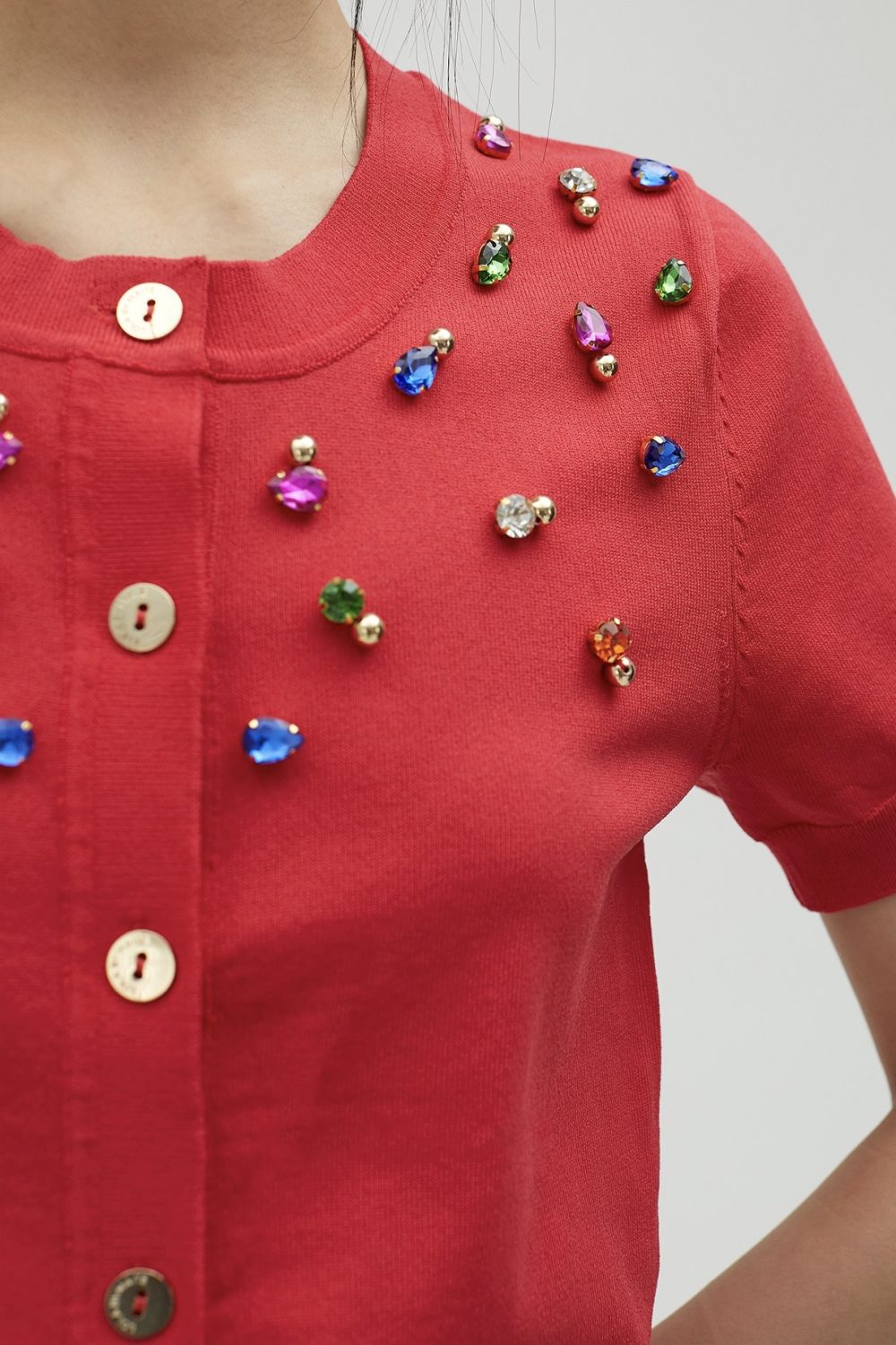 Striped Cardigan With Rhinestones