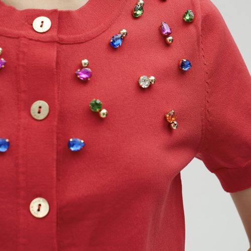 Striped Cardigan With Rhinestones