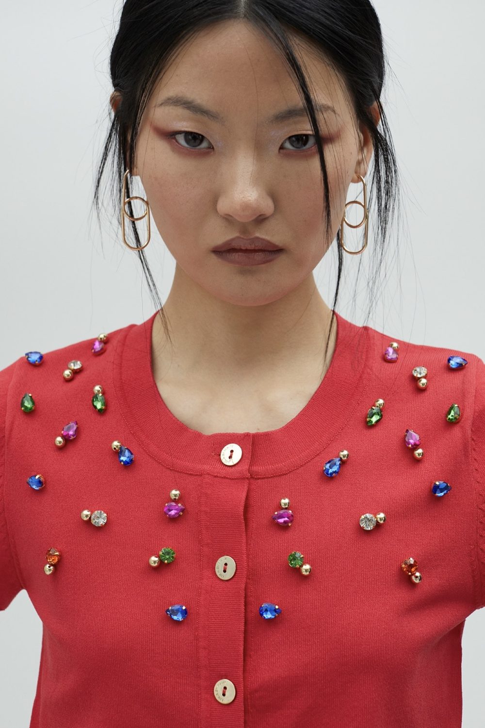 Striped Cardigan With Rhinestones