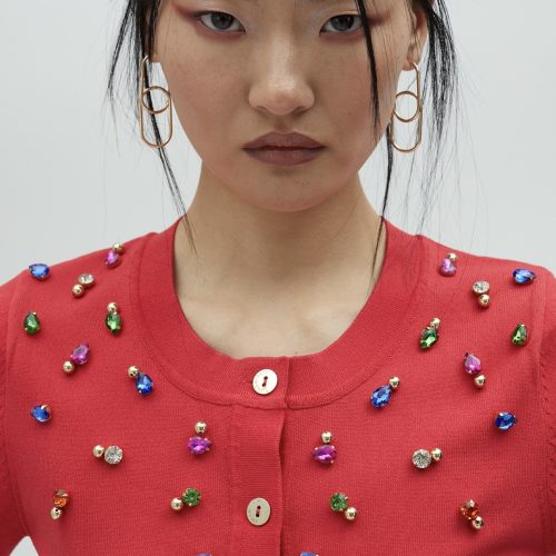 Striped Cardigan With Rhinestones