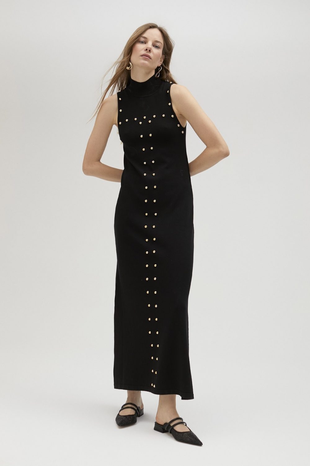 Black Knit Dress With Studs