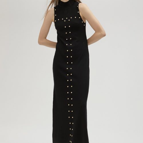 Black Knit Dress With Studs