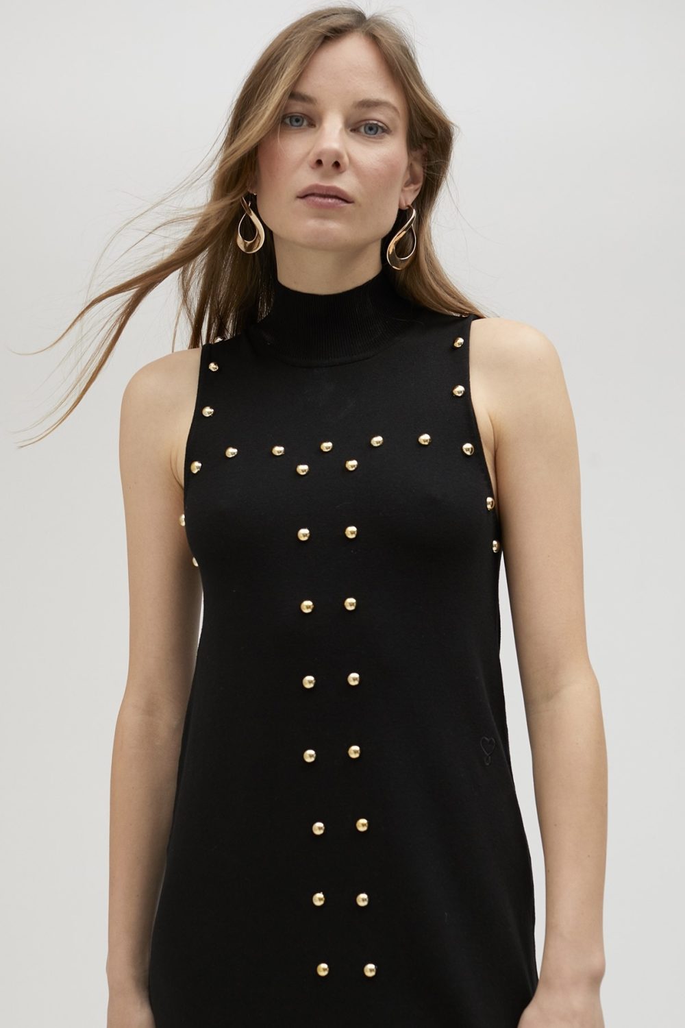 Black Knit Dress With Studs