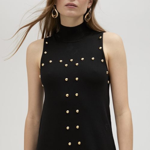 Black Knit Dress With Studs