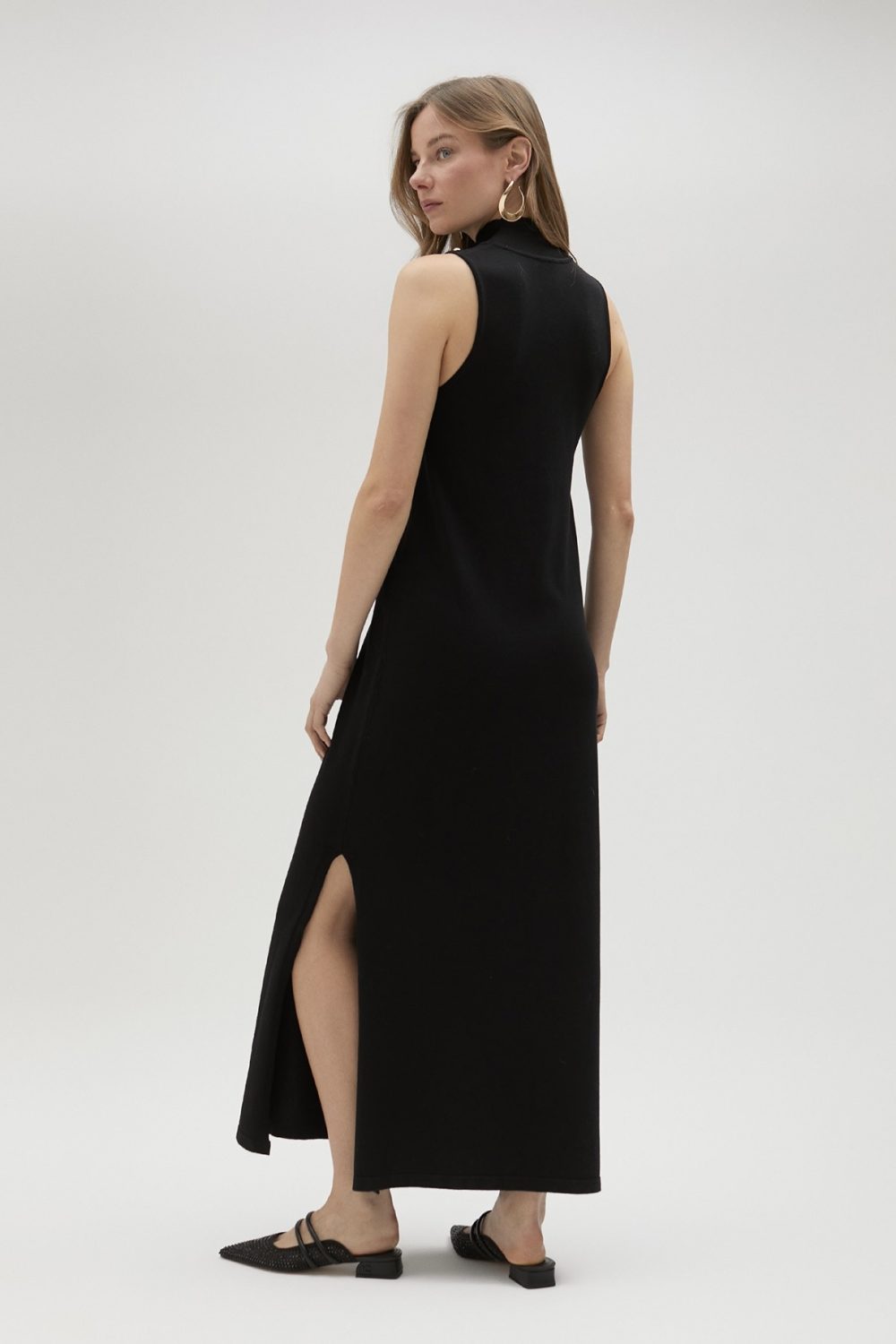 Black Knit Dress With Studs