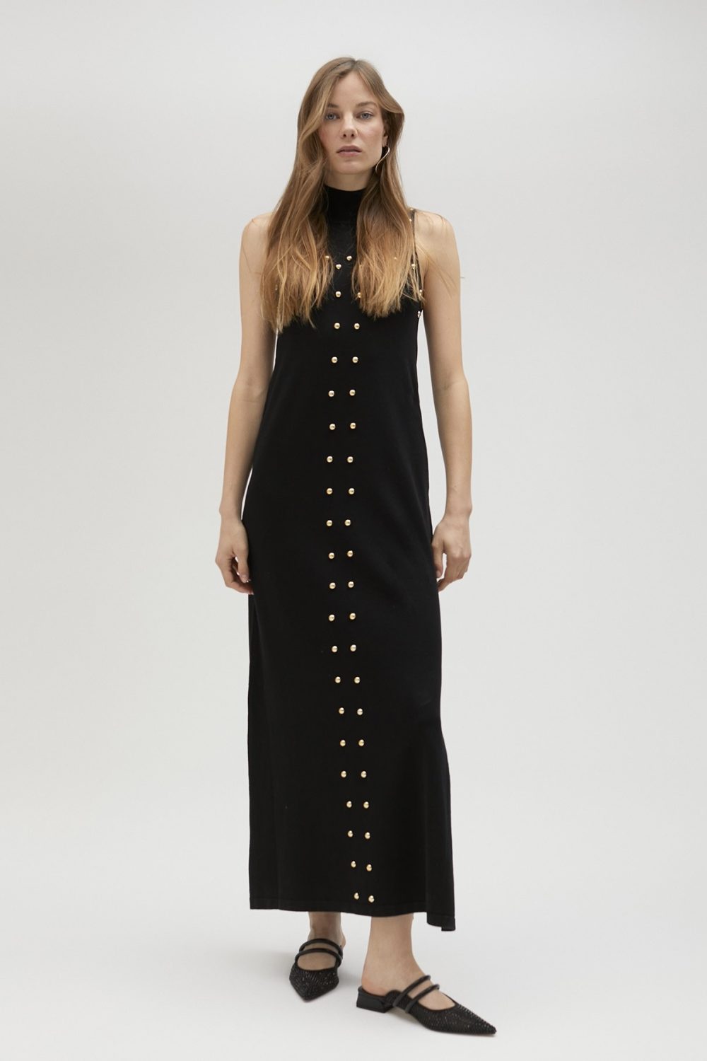 Black Knit Dress With Studs