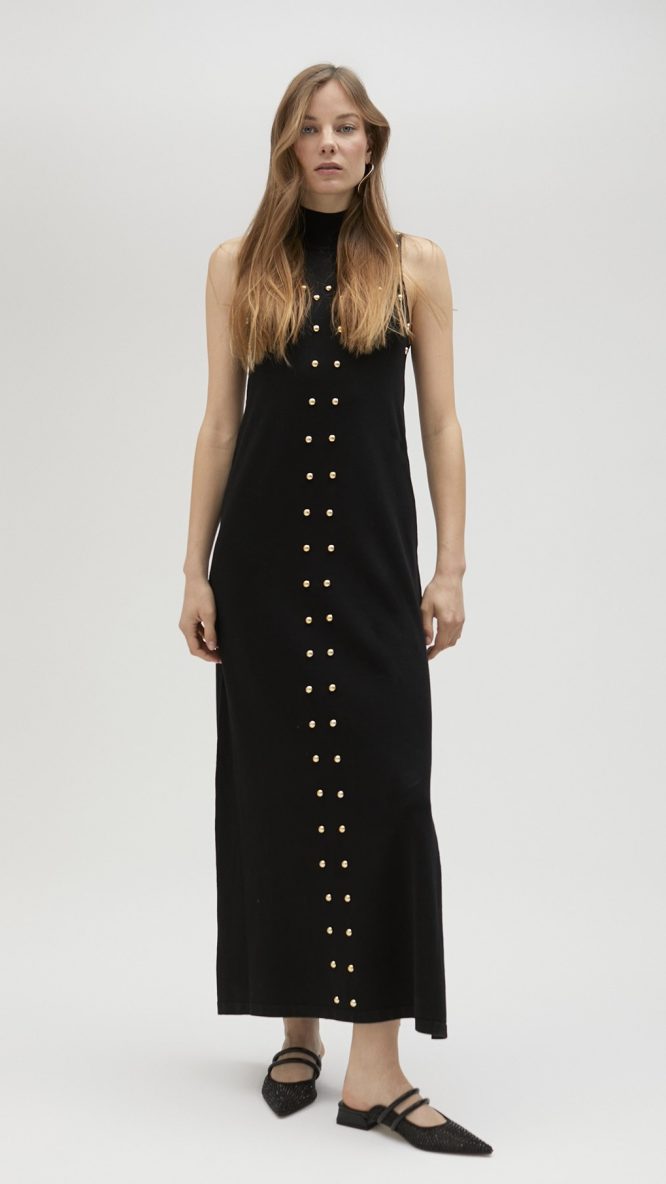 Black Knit Dress With Studs