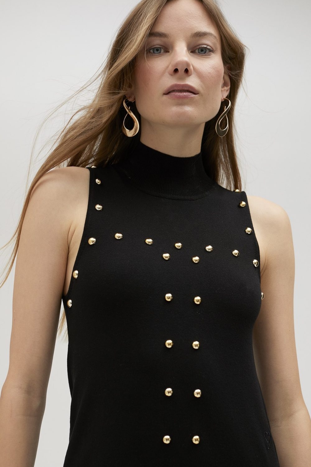 Black Knit Dress With Studs