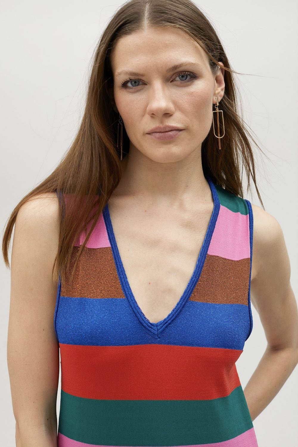 Multicolor Striped Knit Midi Dress