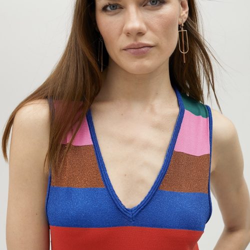 Multicolor Striped Knit Midi Dress