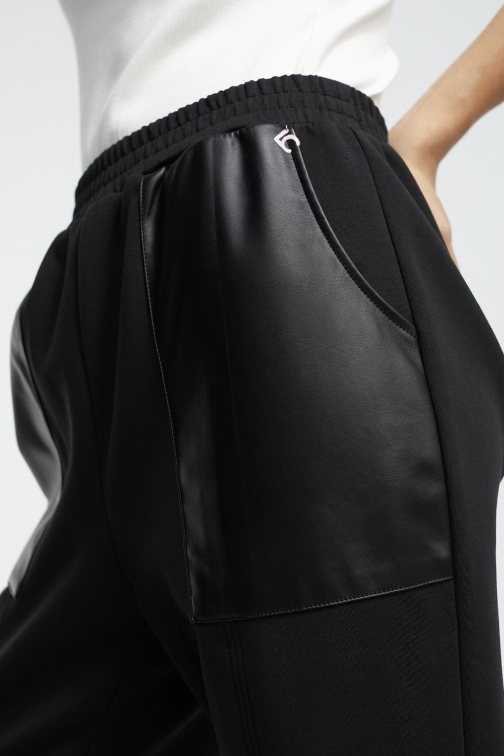 Straight Black Joggers with Leather Pockets