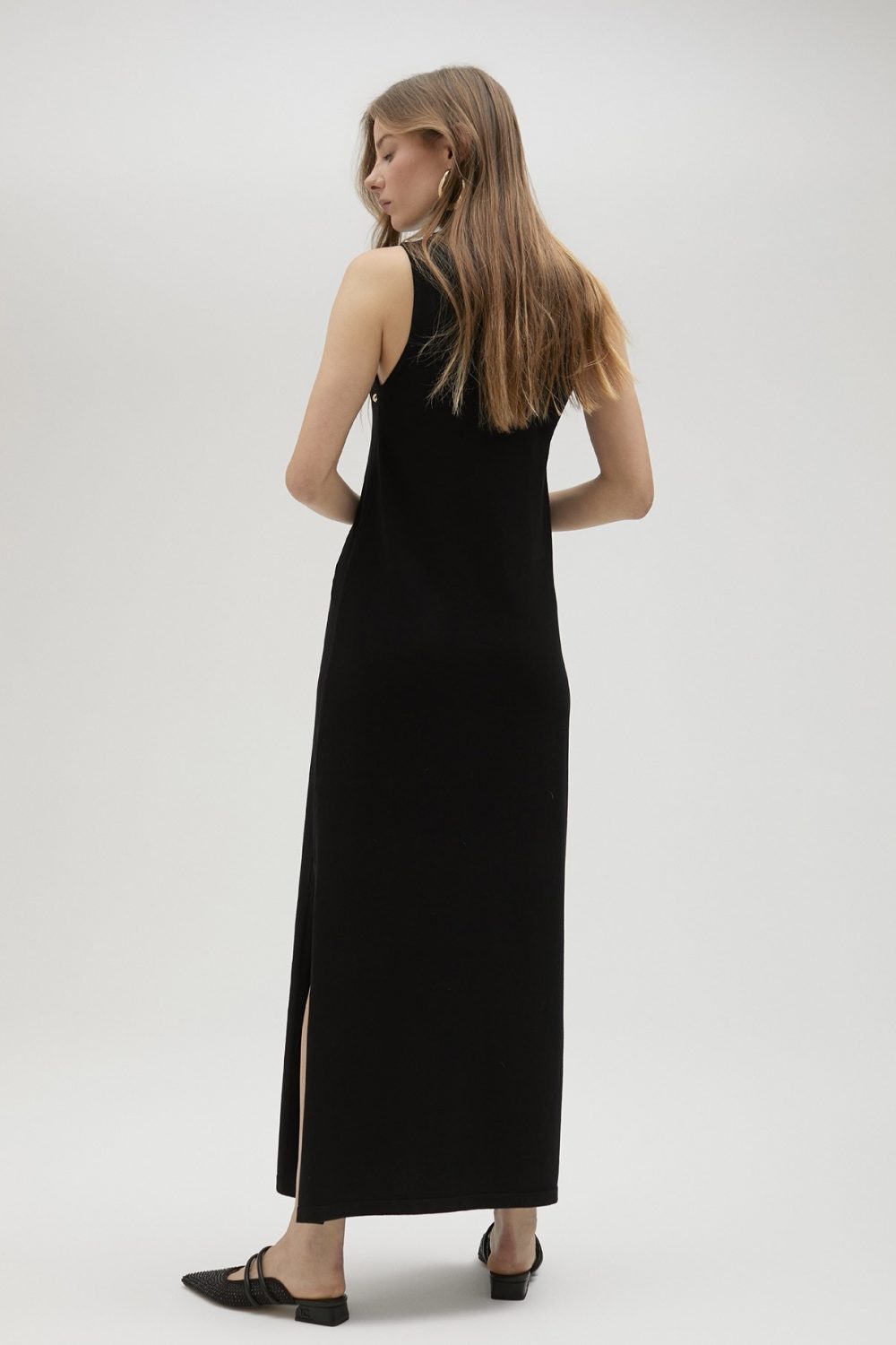 Black Knit Dress With Studs