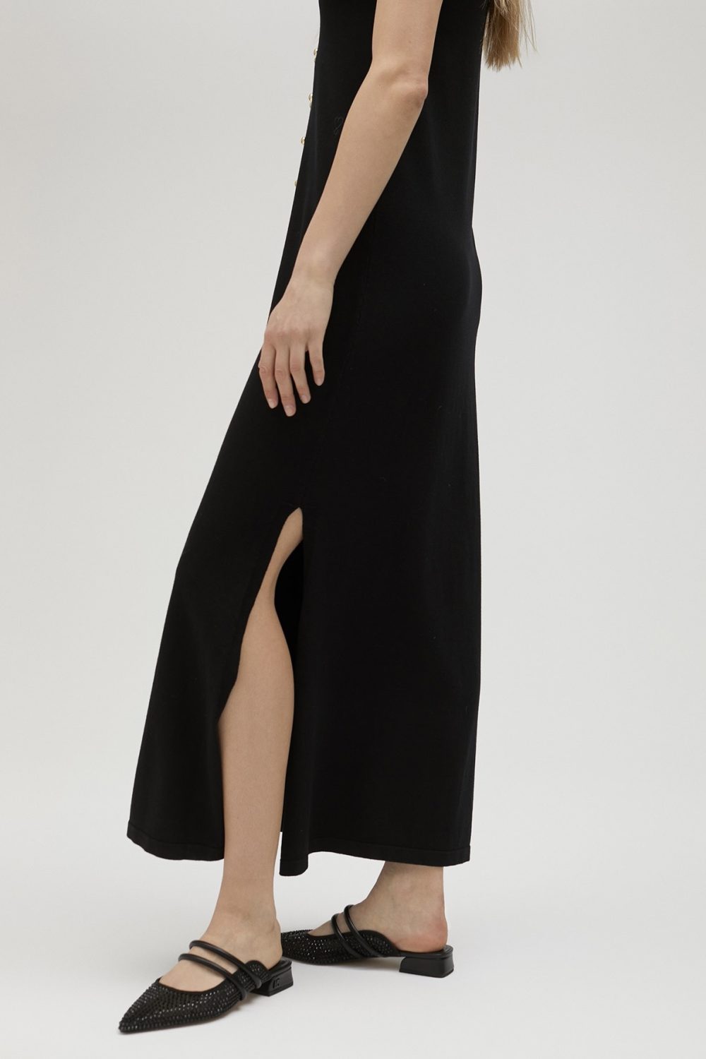 Black Knit Dress With Studs