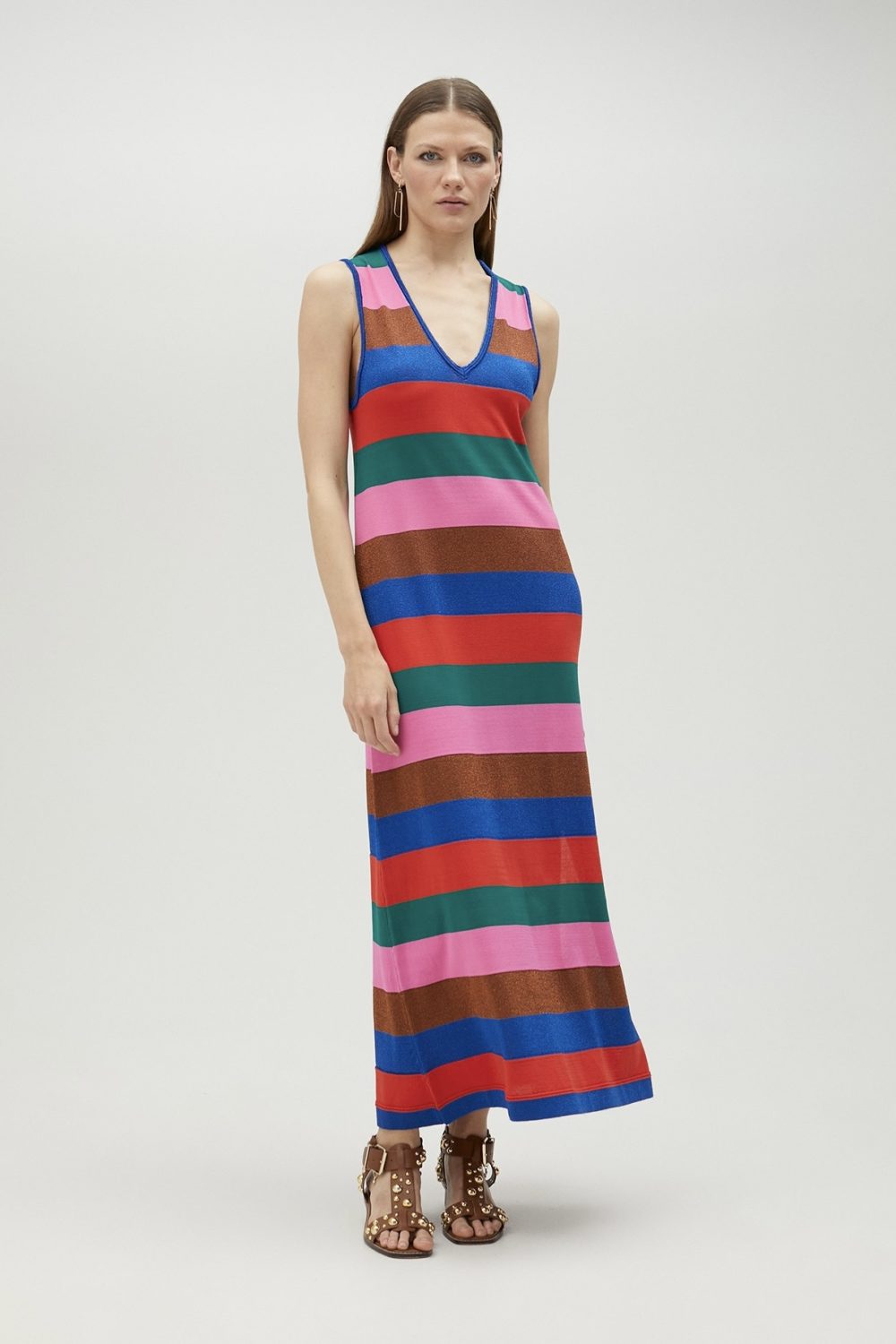 Multicolor Striped Knit Midi Dress