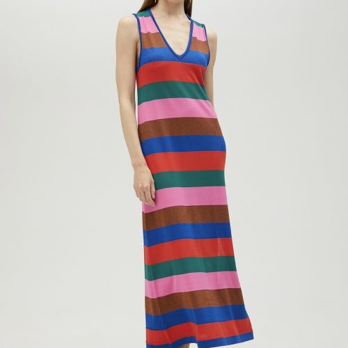 Multicolor Striped Knit Midi Dress