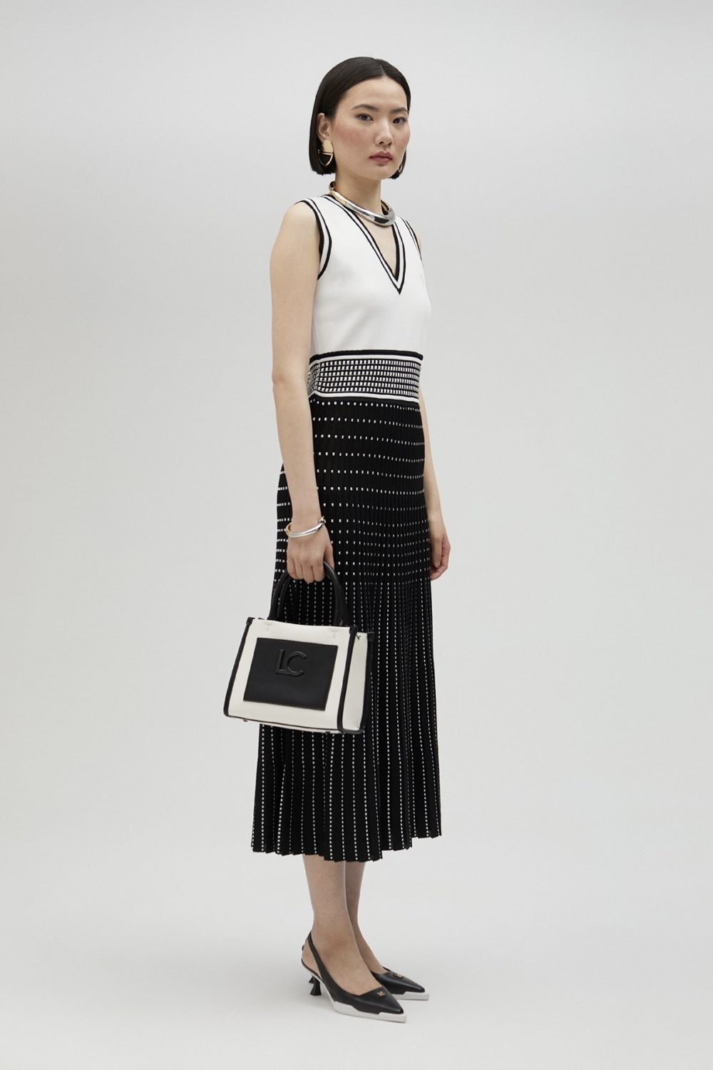 Pleated-effect knit dress