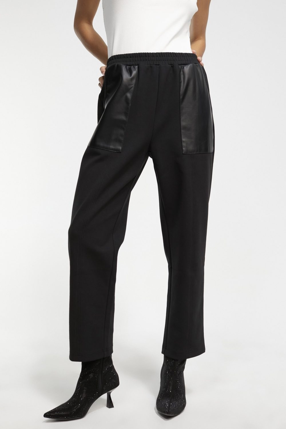 Straight Black Joggers with Leather Pockets