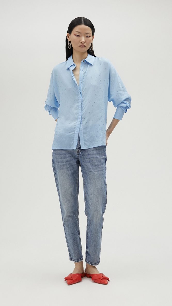 Blue Shirt With Rhinestone Detail