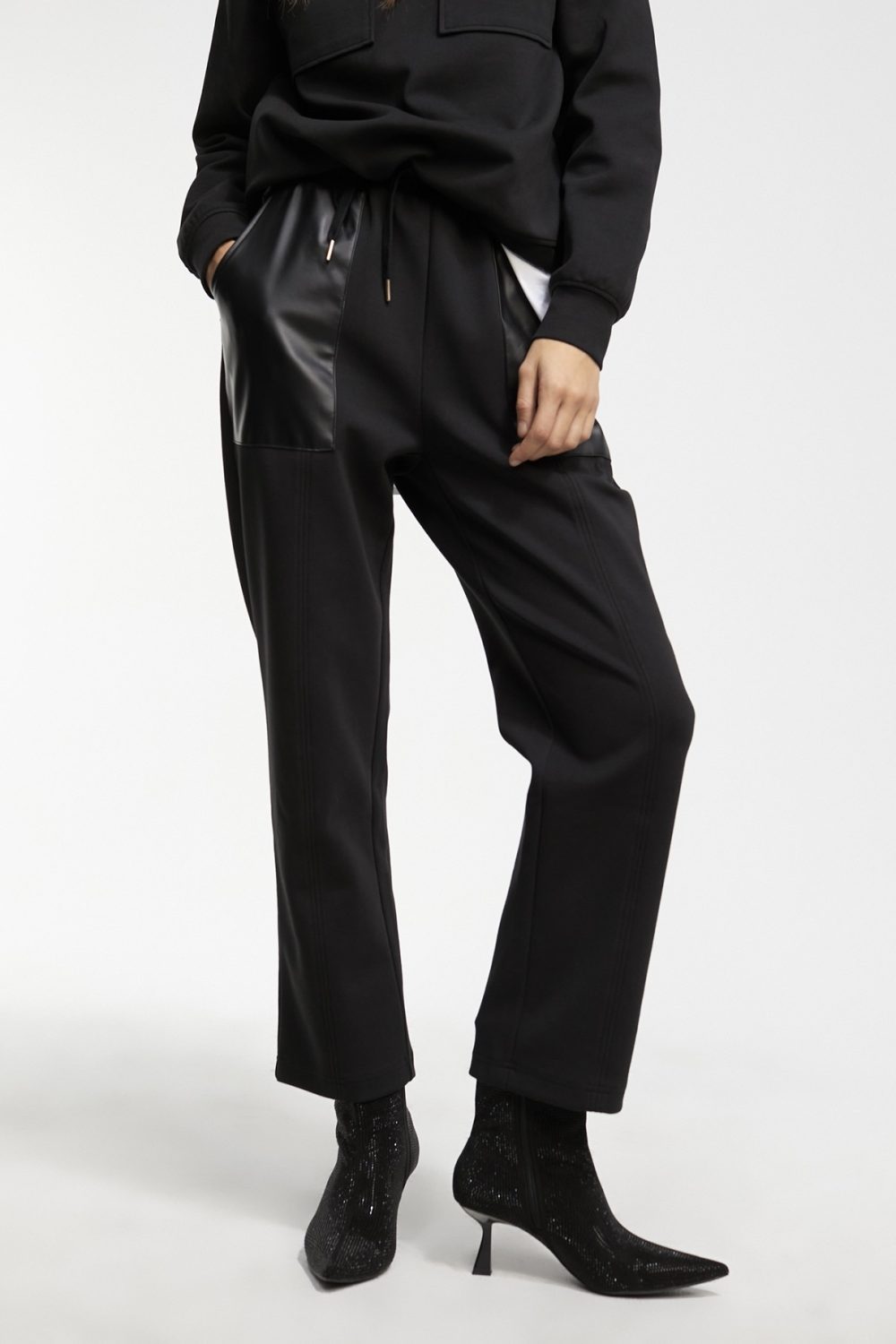 Straight Black Joggers with Leather Pockets