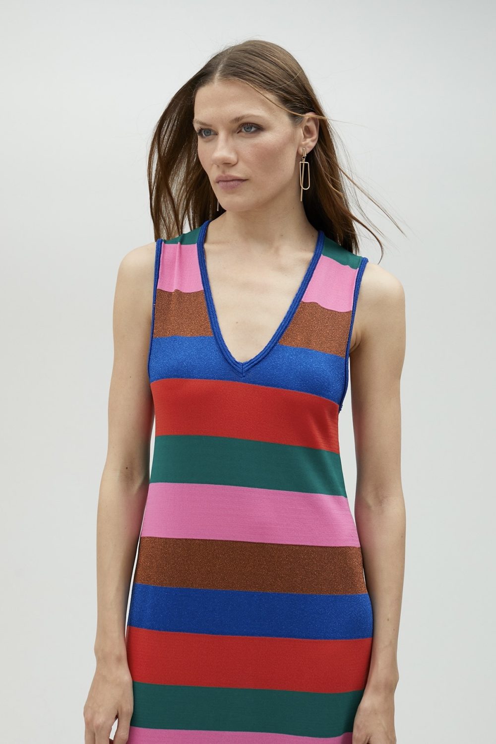 Multicolor Striped Knit Midi Dress