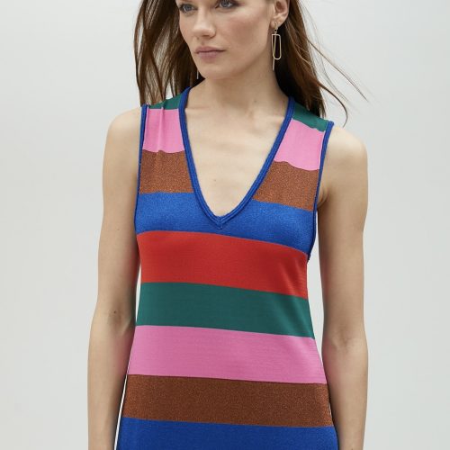 Multicolor Striped Knit Midi Dress