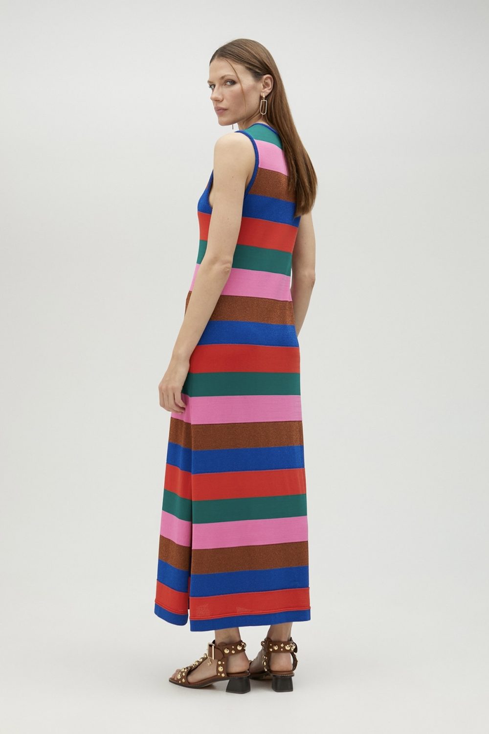 Multicolor Striped Knit Midi Dress