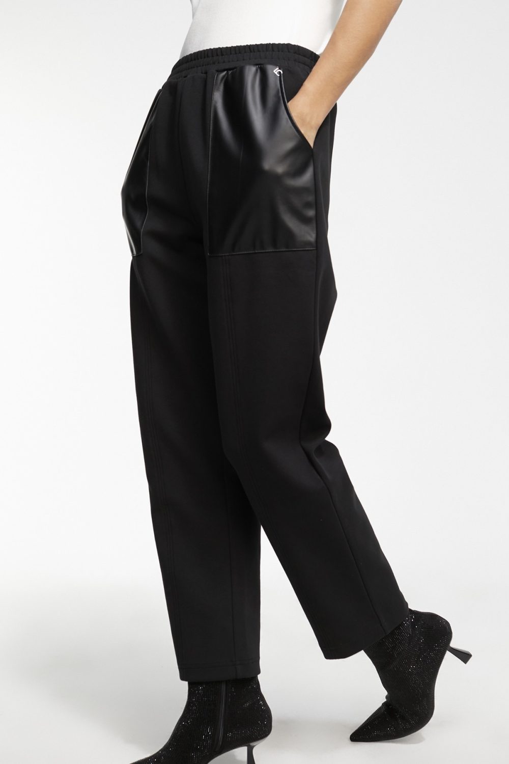 Straight Black Joggers with Leather Pockets