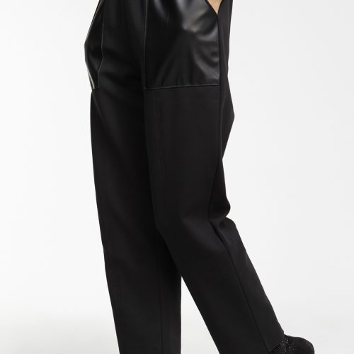 Straight Black Joggers with Leather Pockets