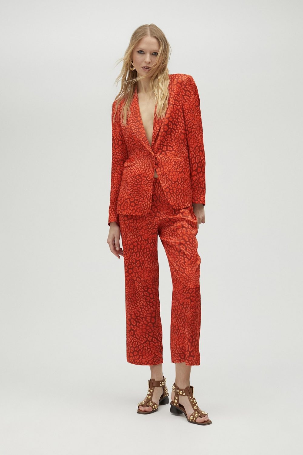 Animal Print Straight Trousers Orange