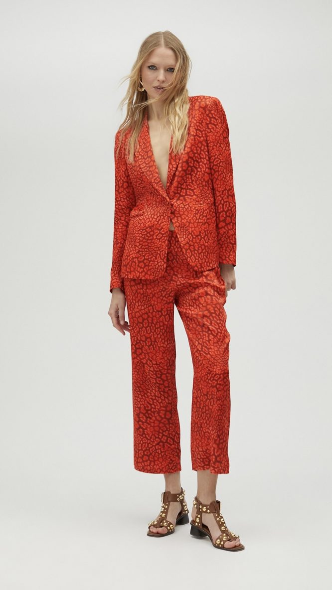 Animal Print Straight Trousers Orange