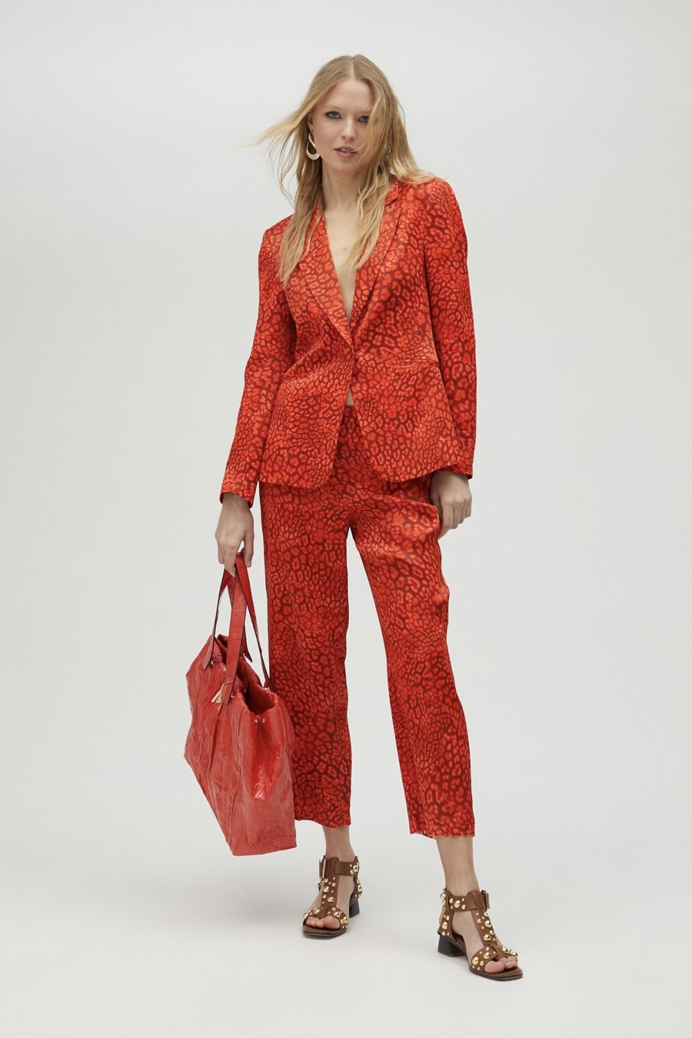 Animal Print Straight Trousers Orange