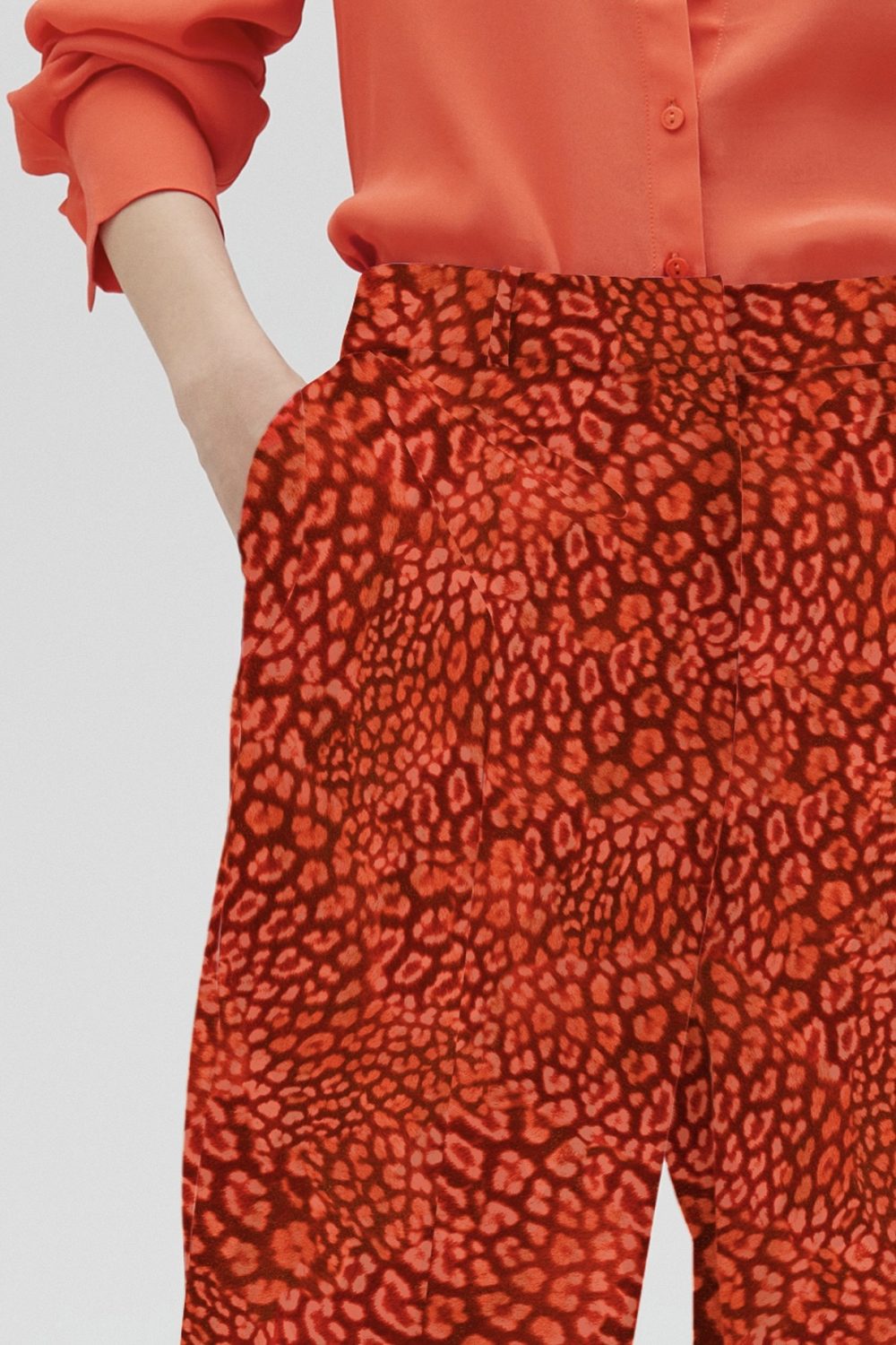 Animal Print Straight Trousers Orange