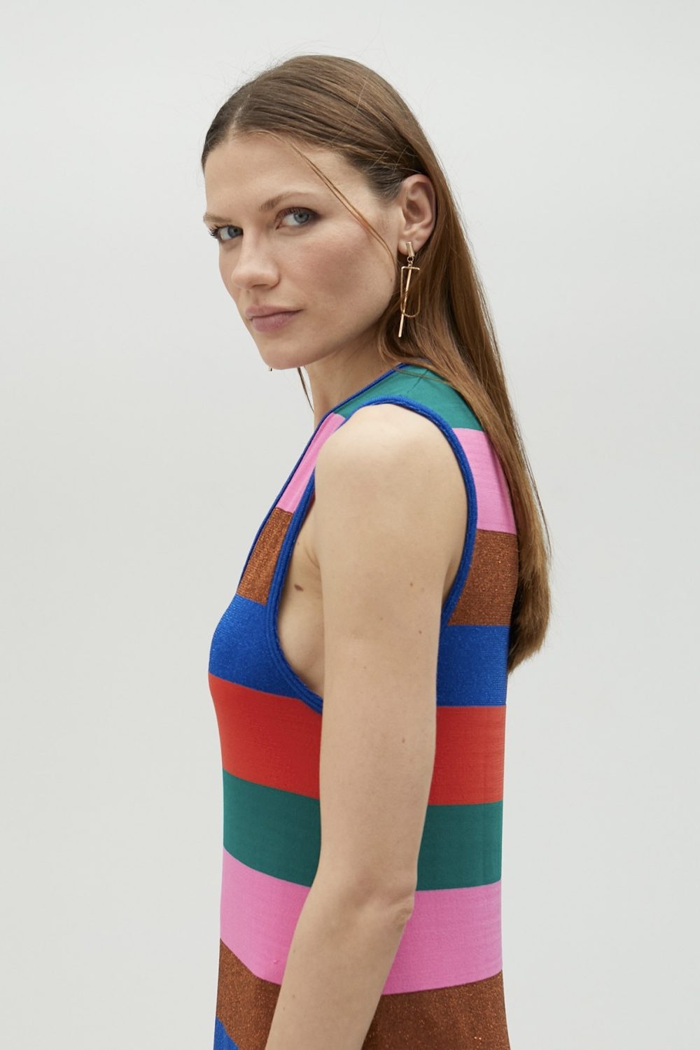 Multicolor Striped Knit Midi Dress