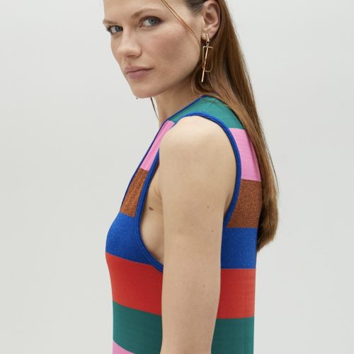 Multicolor Striped Knit Midi Dress