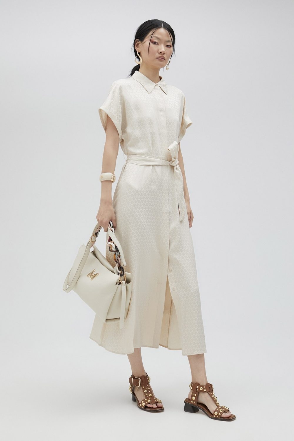 Satin Shirt Dress In Cream