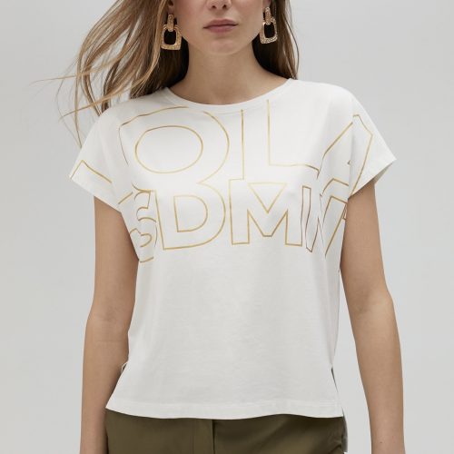 White T-shirt with Gold Logo
