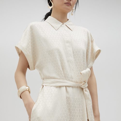 Satin Shirt Dress In Cream