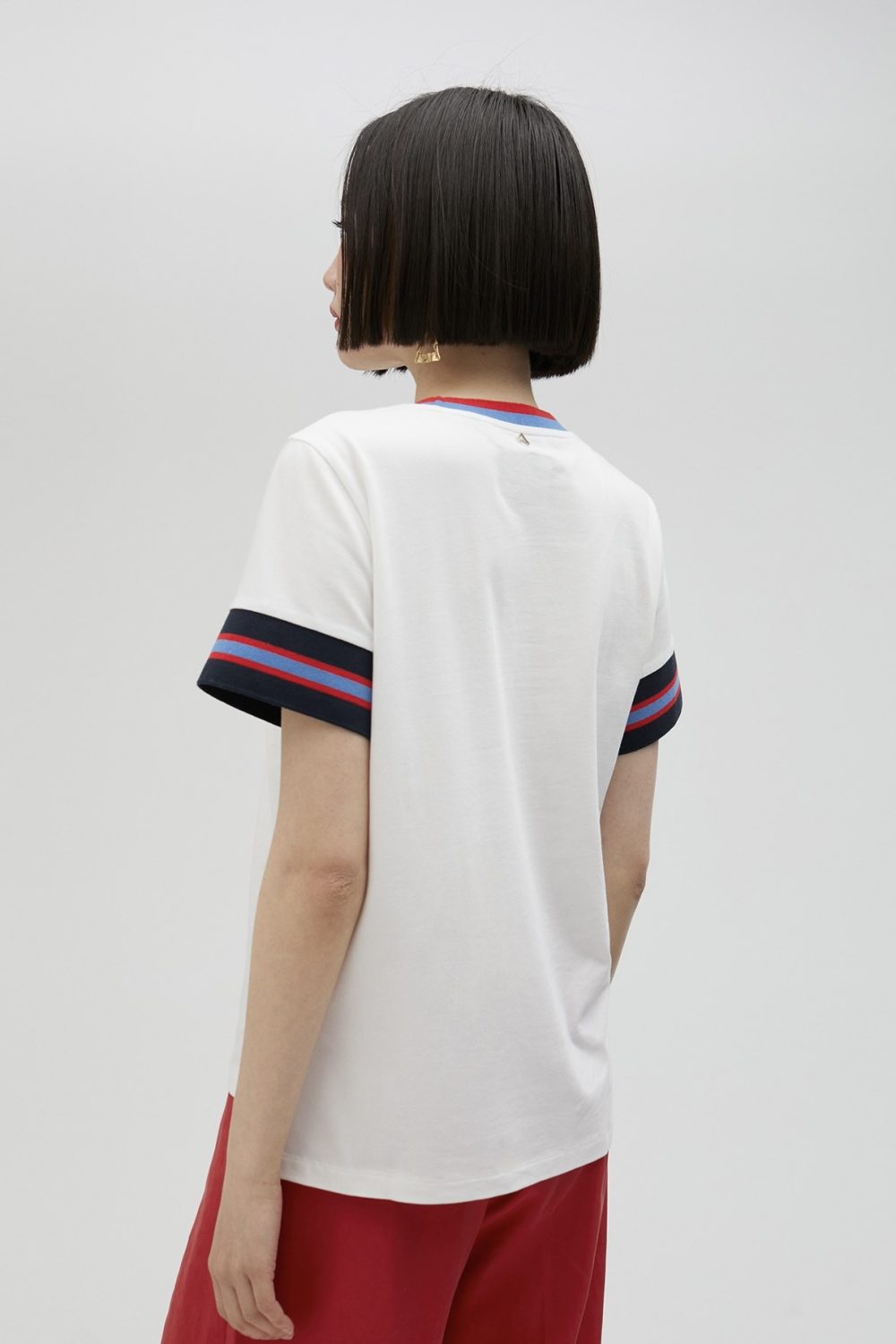 T-Shirt with Striped Sleeves