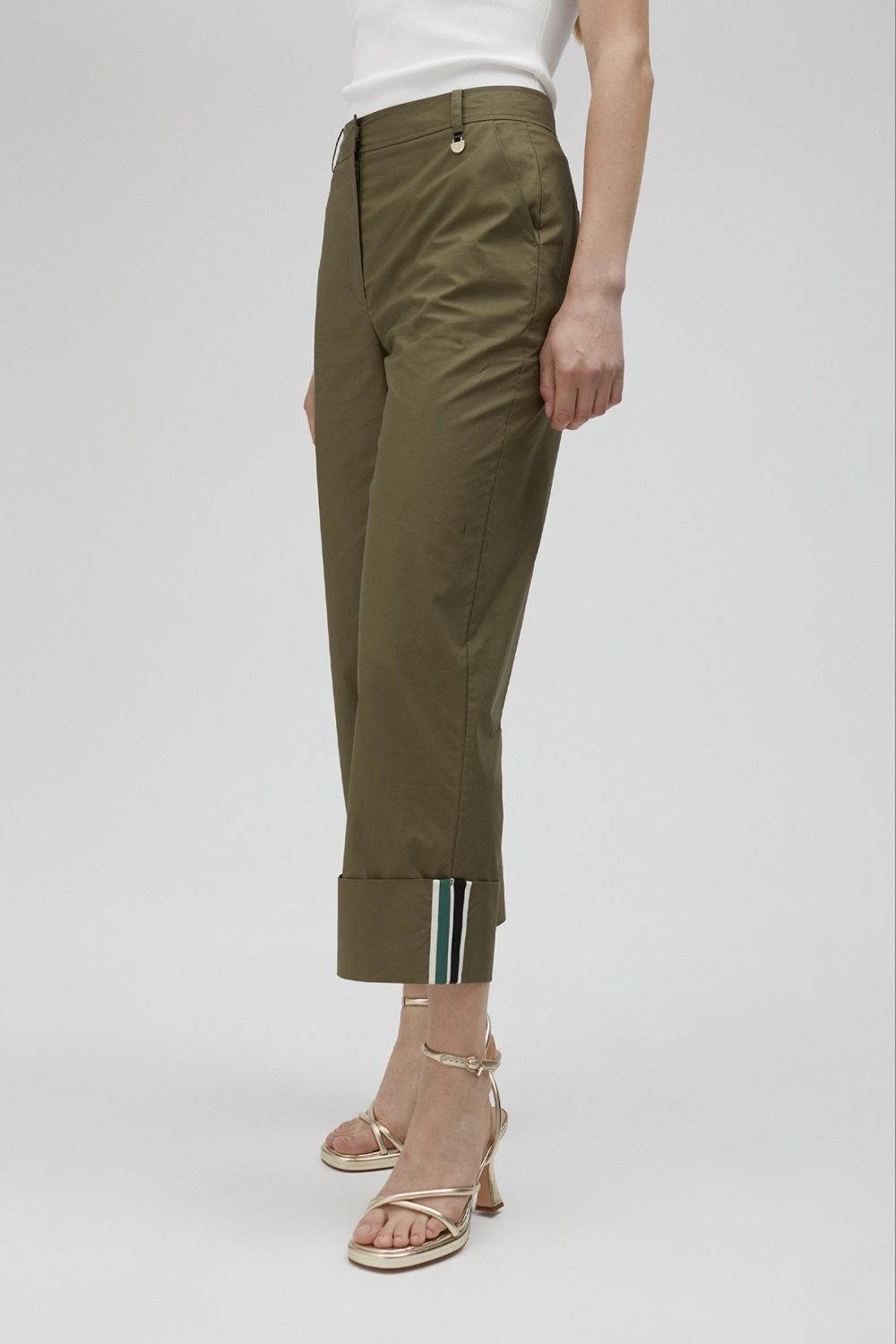 Poplin Khaki Trousers with Turn-ups