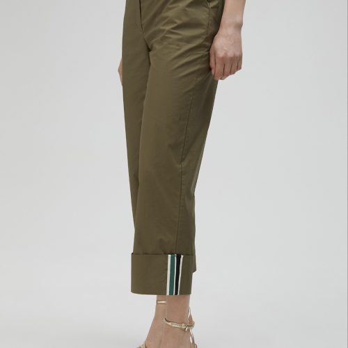 Poplin Khaki Trousers with Turn-ups