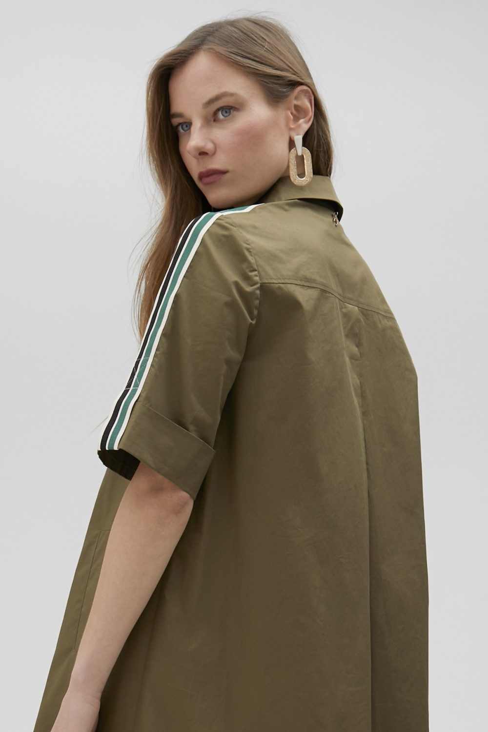 Poplin Khaki Mini Shirt Dress