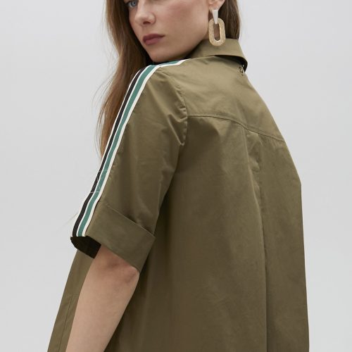 Poplin Khaki Mini Shirt Dress