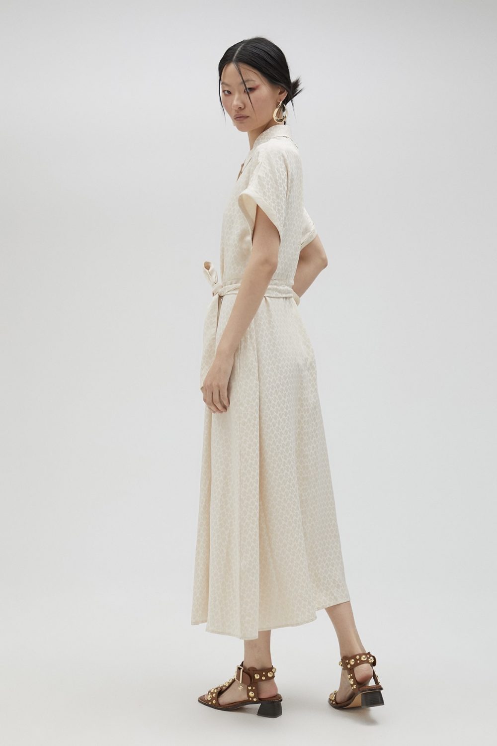 Satin Shirt Dress In Cream