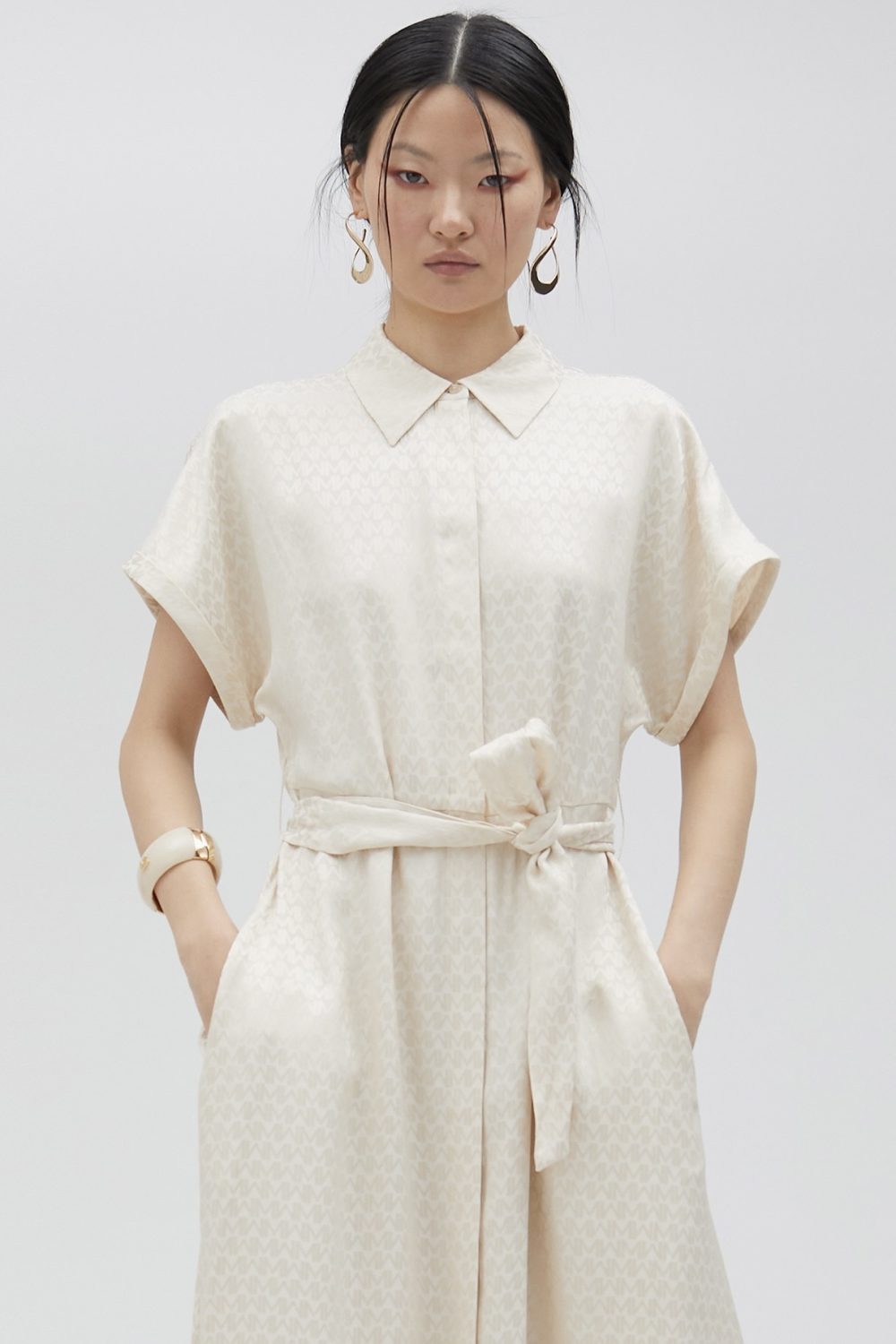 Satin Shirt Dress In Cream