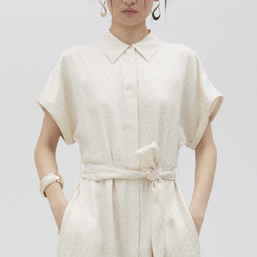 Satin Shirt Dress In Cream