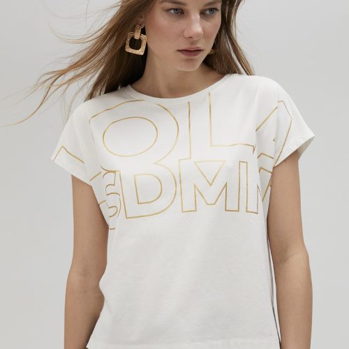 White T-shirt with Gold Logo