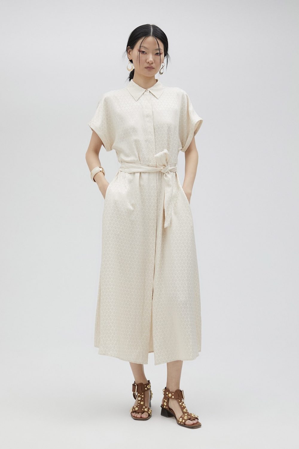 Satin Shirt Dress In Cream